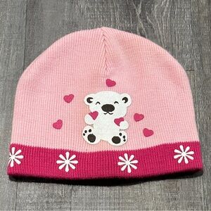 💞 Toddler One Size Pink Knit Polar Bear Beanie Hat